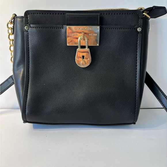 Calvin Klein Handbags - Calvin Klein Black Shoulder Bag Gold Hardware Lock Accent Adjustable Strap (A1)